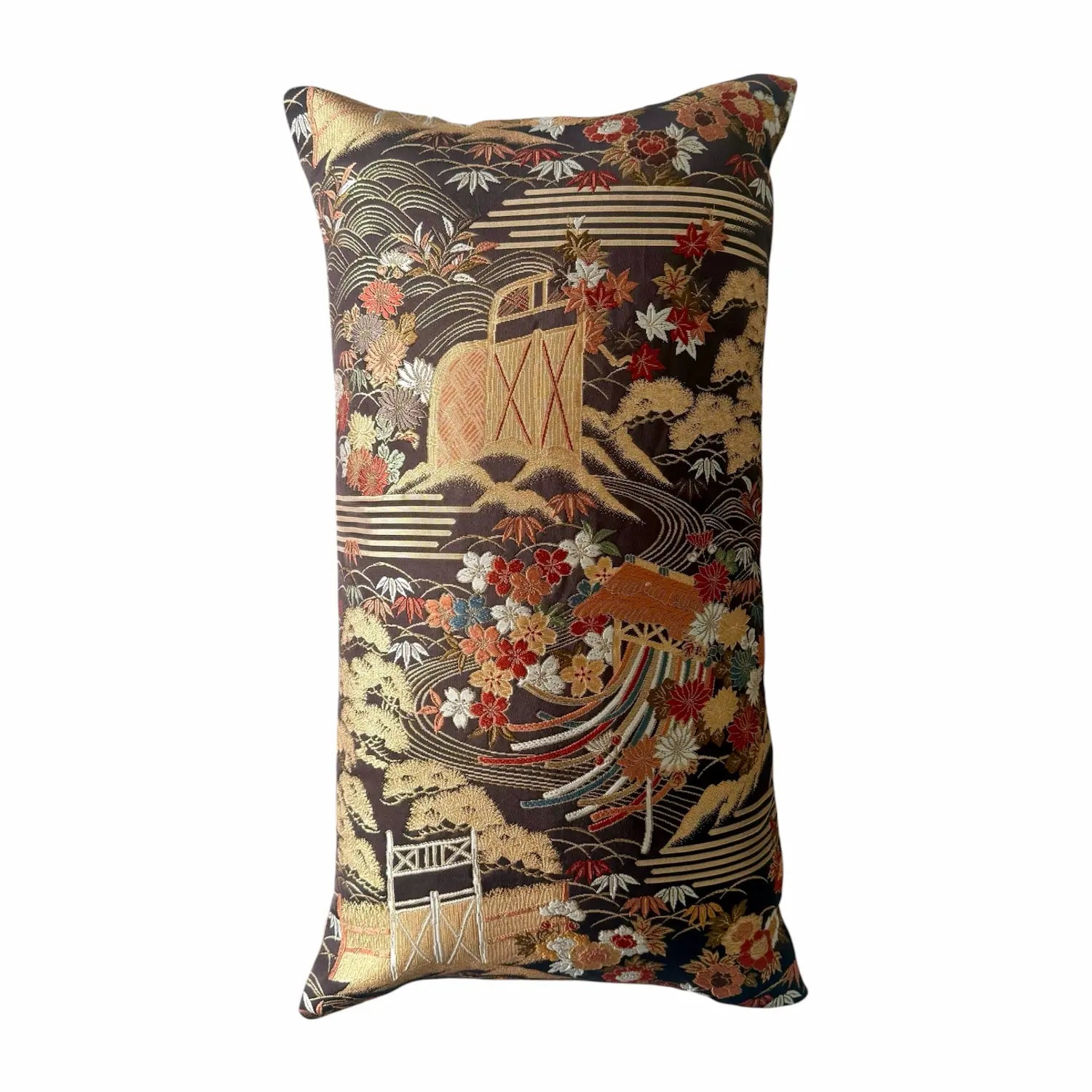 Decorative cushion with intricate patterns on a white background