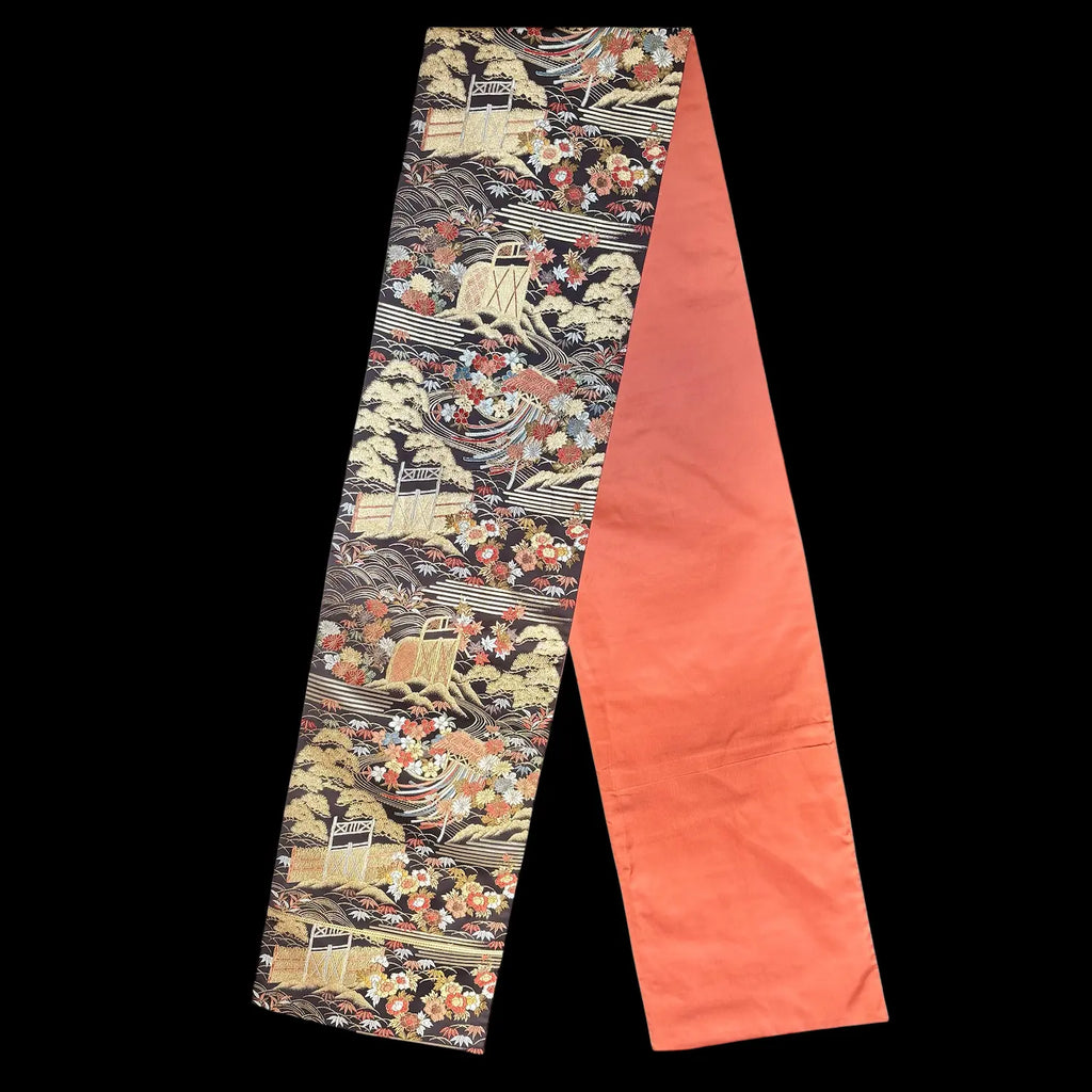 Traditional Japanese runner with intricate patterns on a black background