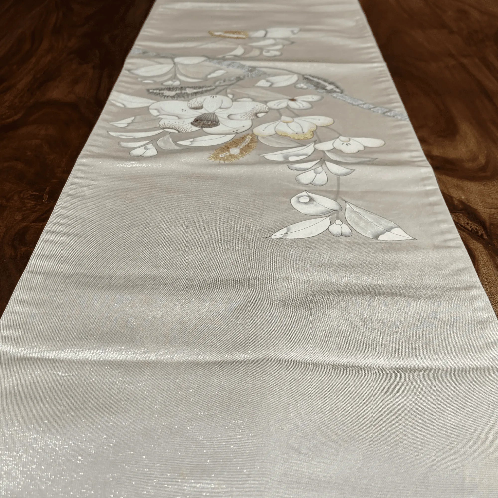Camellia (Tsubaki) on Pink Silk Obi Table Runner