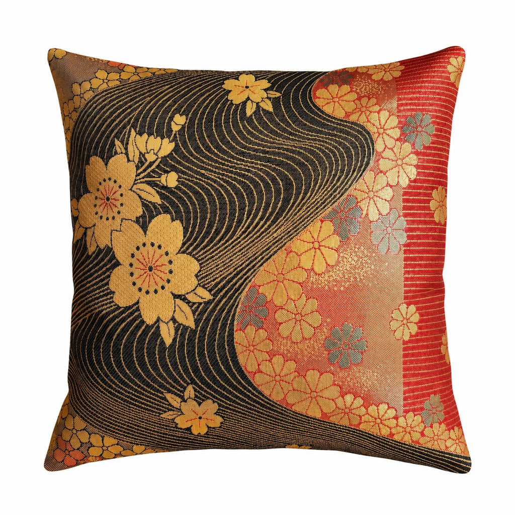 Decorative cushion with floral patterns on a white background