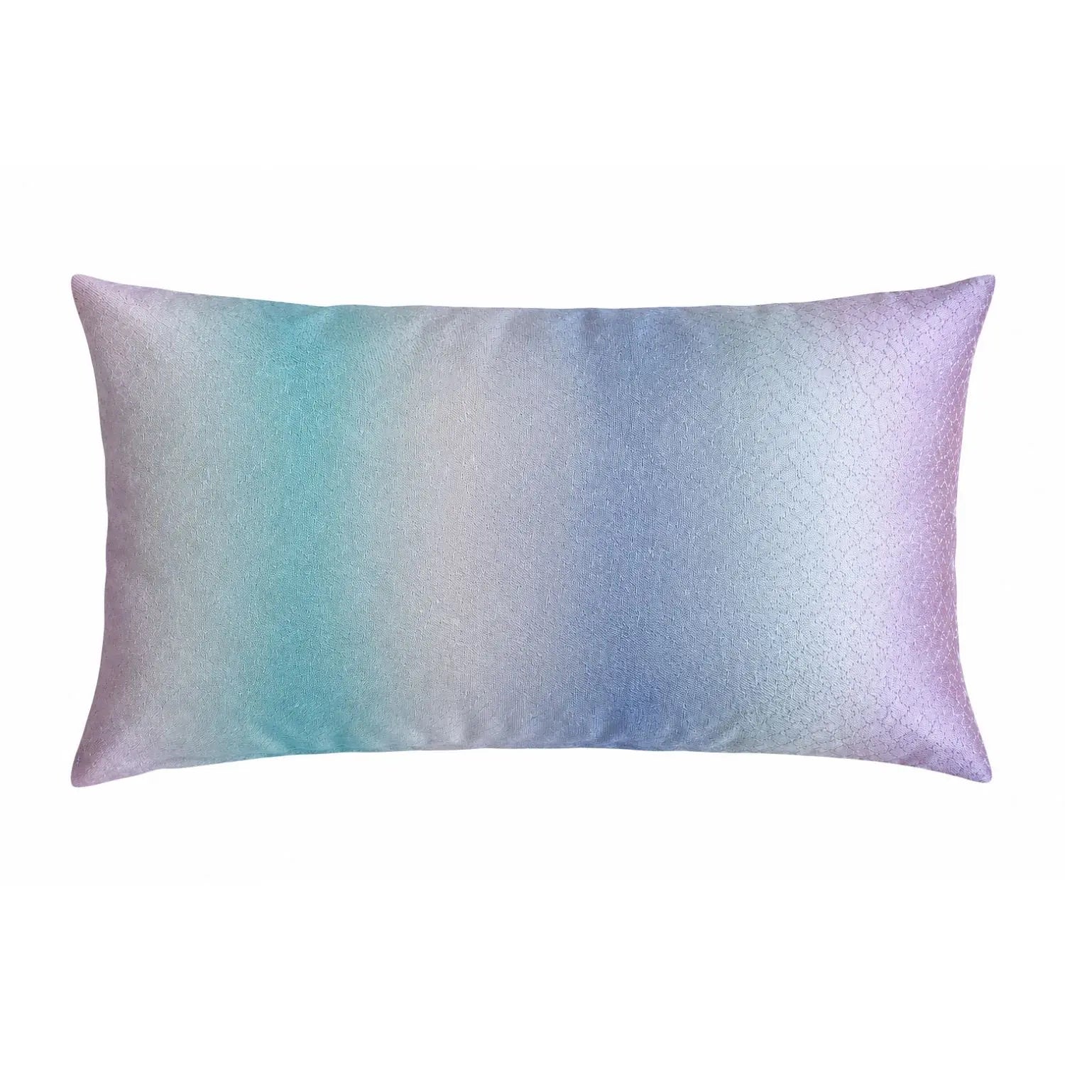 A rectangular cushion iridescent gradient pattern set against a plain white background.