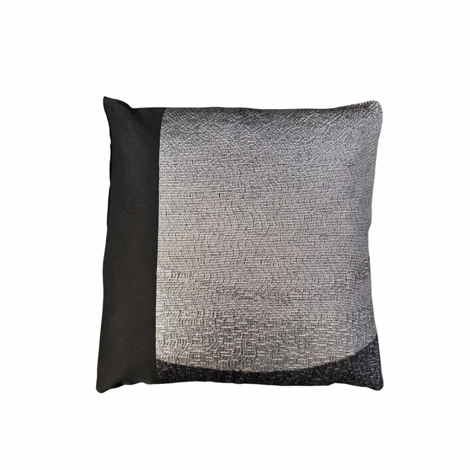 Black and grey textured cushion on a white background