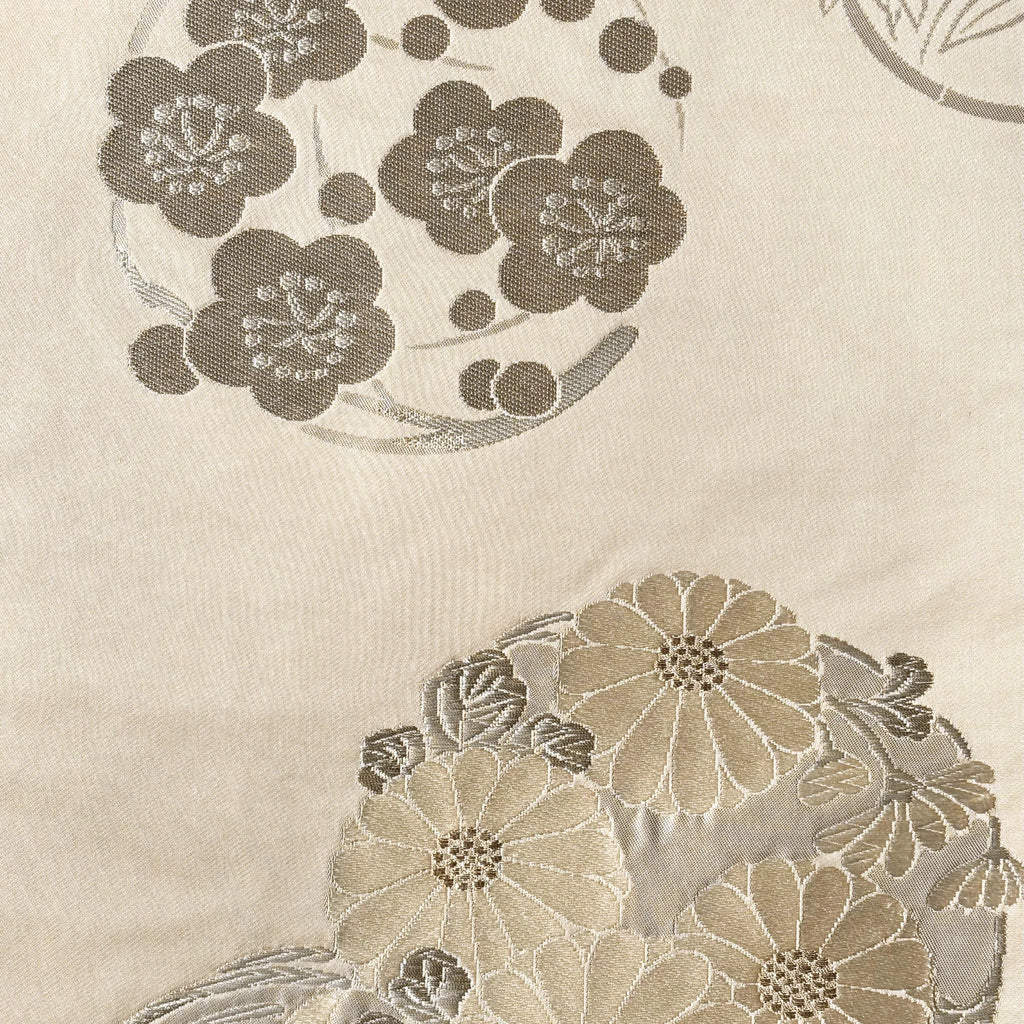 Floral embroidery pattern on a pink fabric background