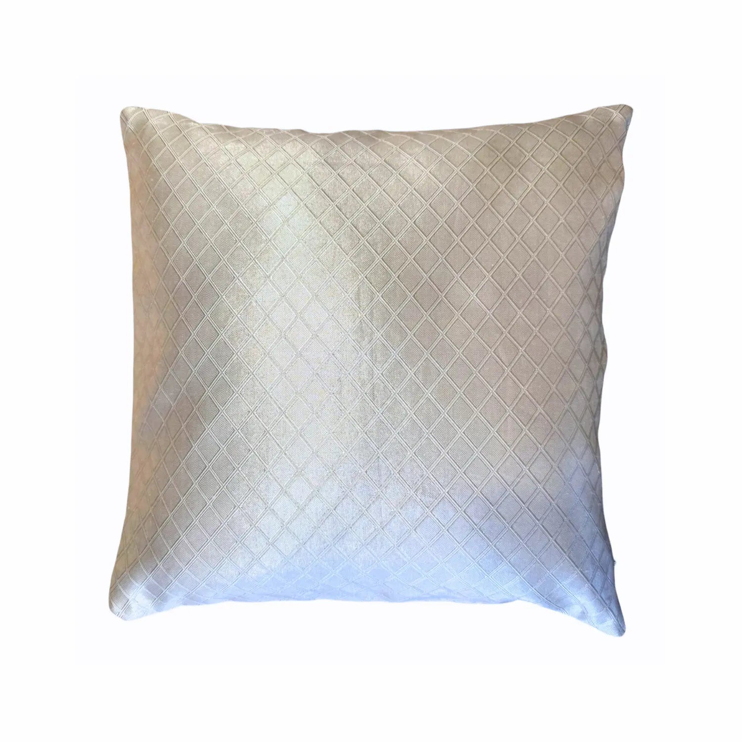A square decorative cushion with a textured diamond-quilted pattern, featuring a silver and white gradient color scheme.