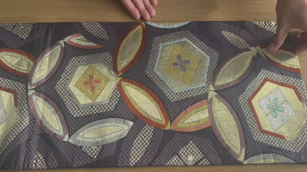 Tortoise Shell Motif Silk Obi - Pre-Owned