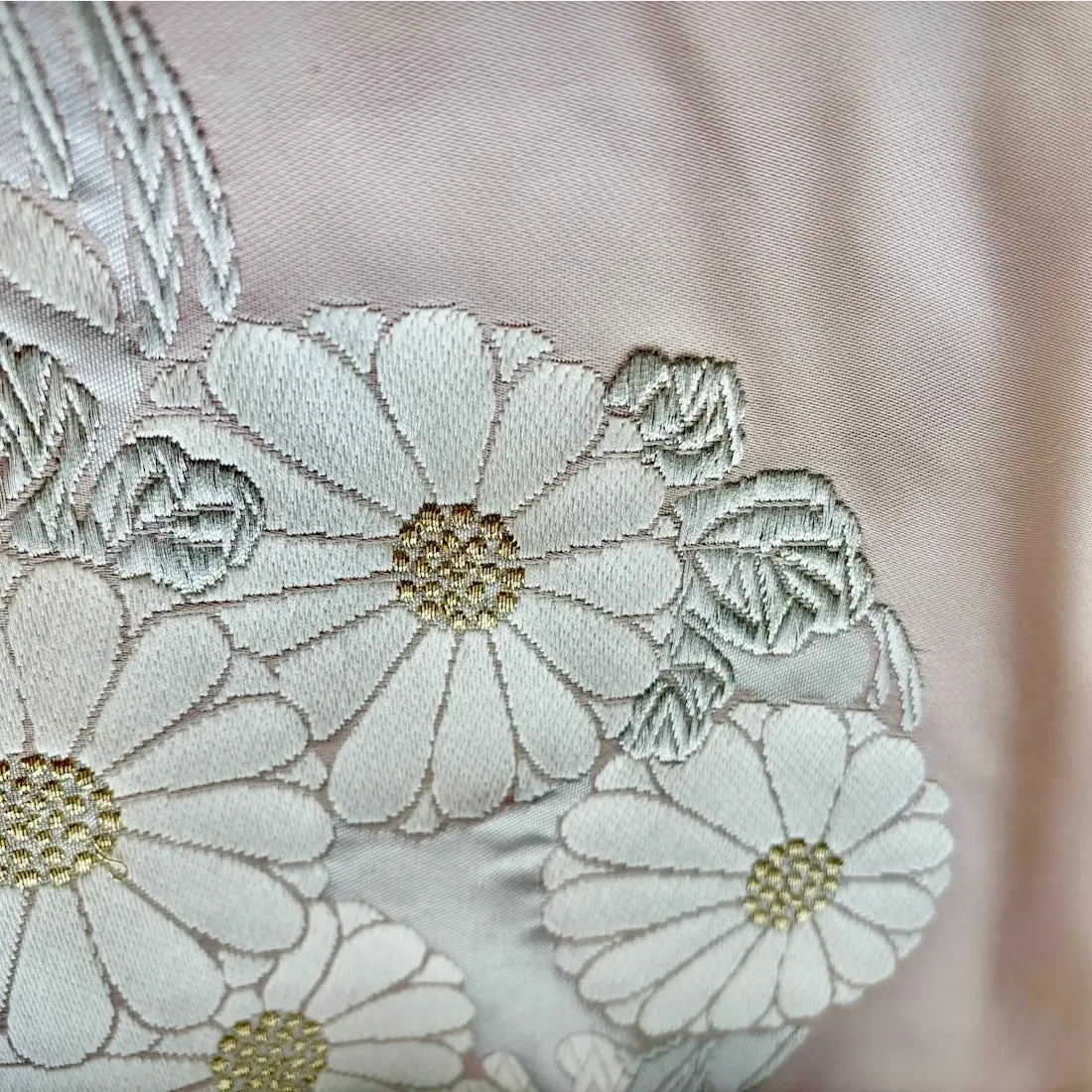Close-up of embroidered floral pattern on fabric