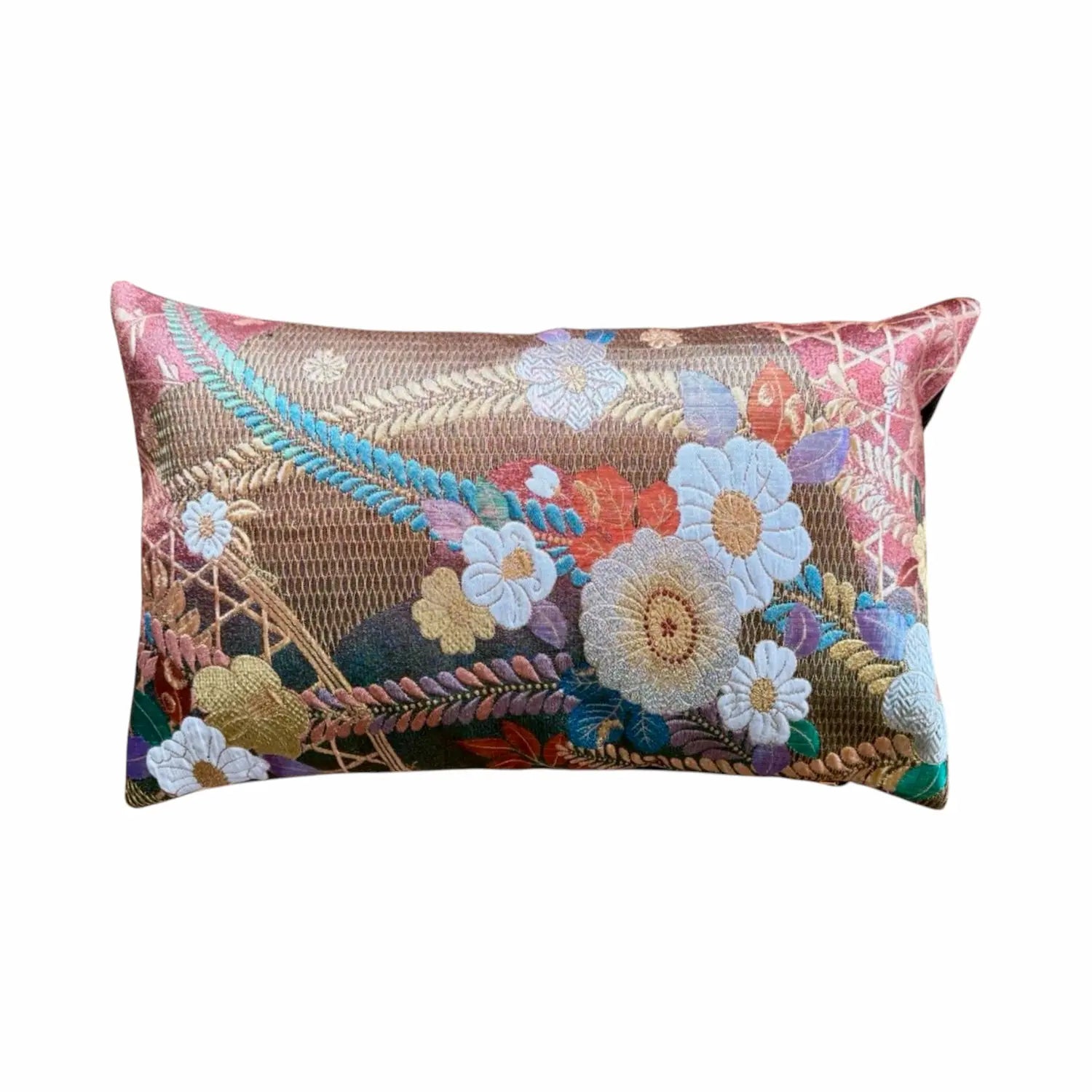 Decorative cushion with floral patterns on a white background