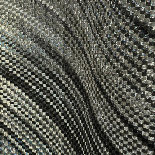 Silver Metallic Thread Waves on Black Brocade Silk Obi