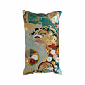 Decorative cushion with floral and geometric pattern on a white background