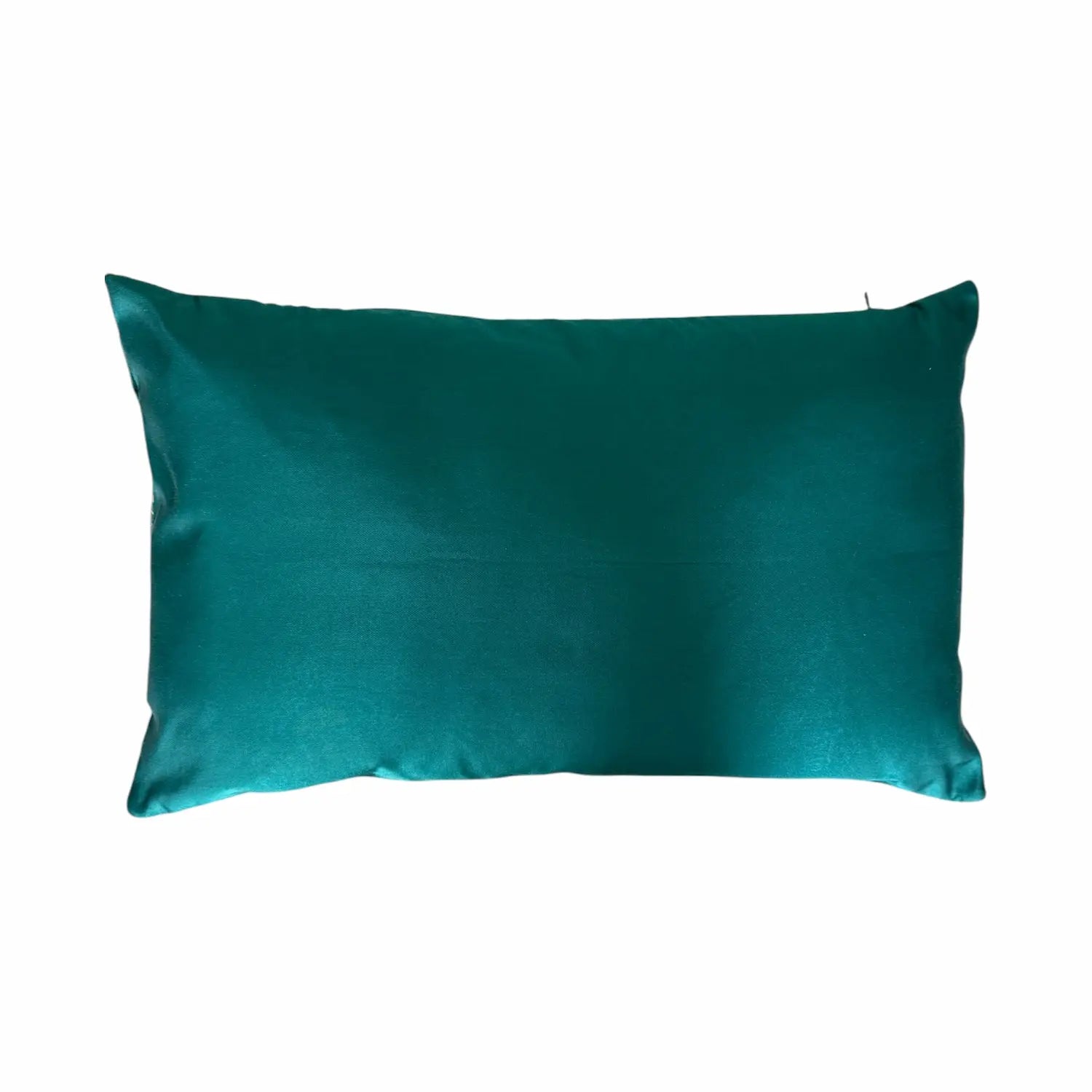 Teal satin cushion on a white background