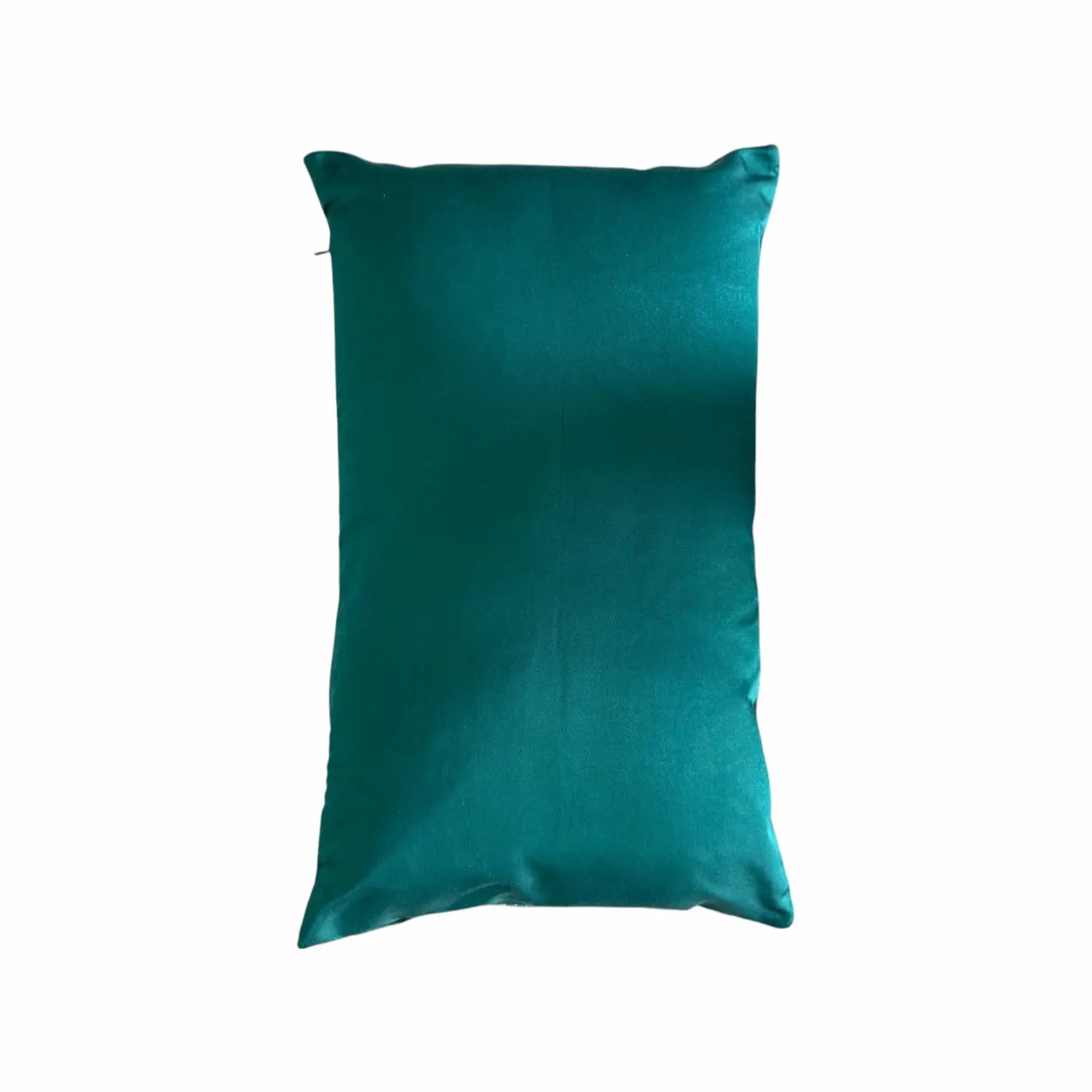 Teal satin cushion on a white background
