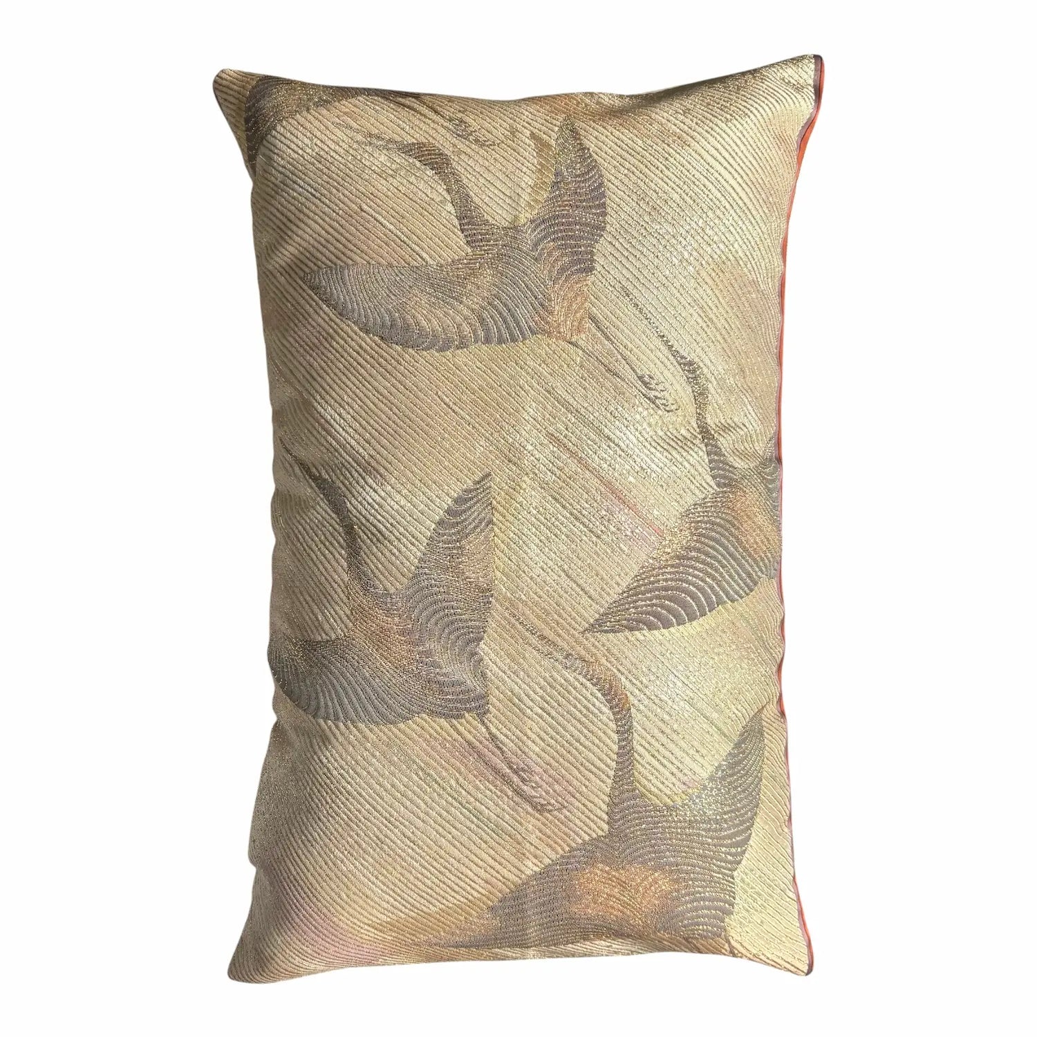 Decorative cushion with a crane pattern on a white background