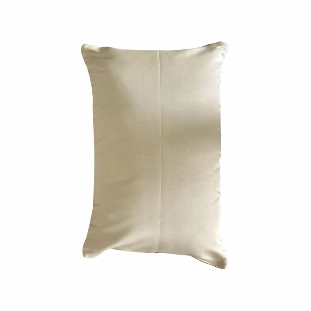 Beige satin cushion on a white background