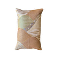 A rectangle decorative cushion featuring patterns in beige, on a white background.