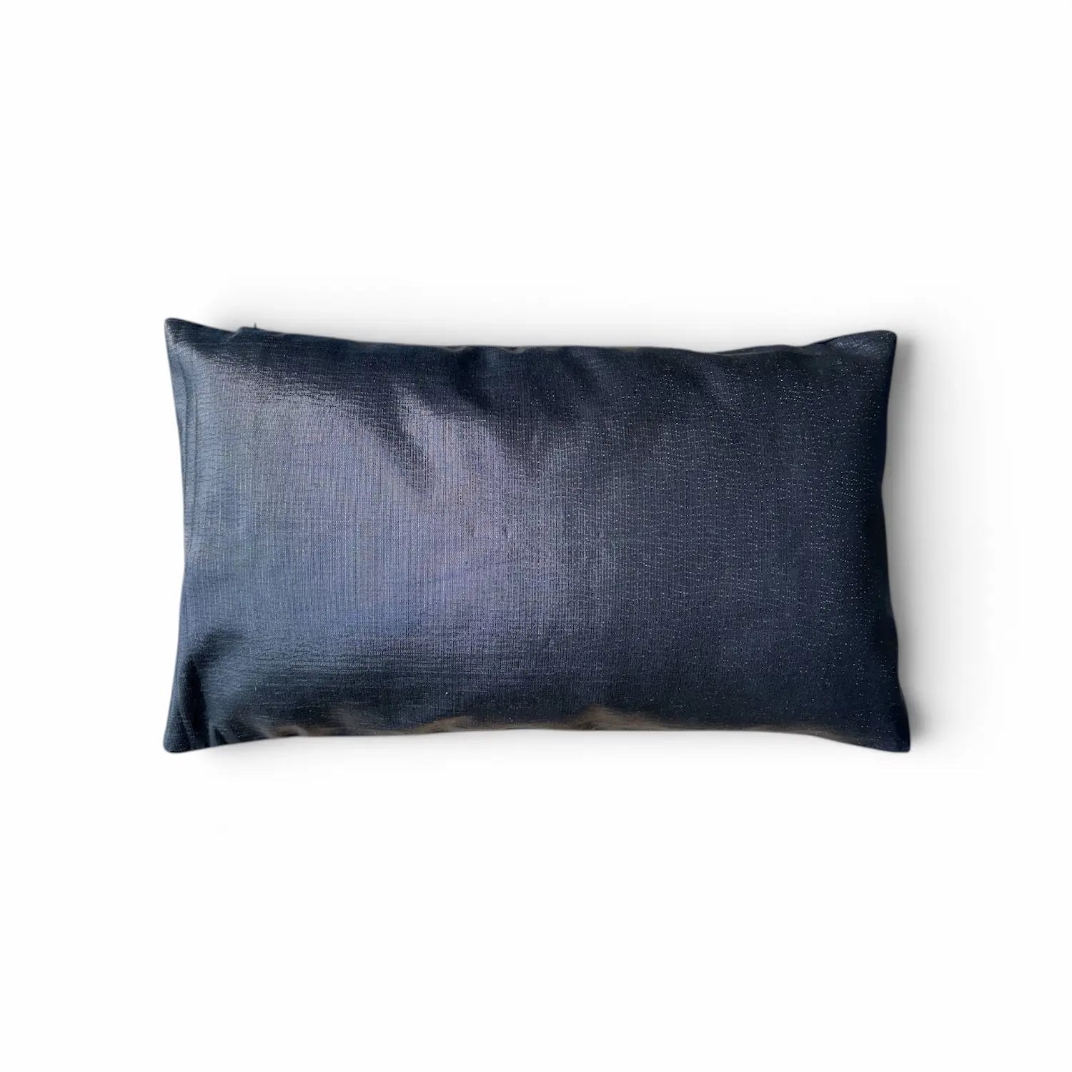 Black satin pillow on a white background